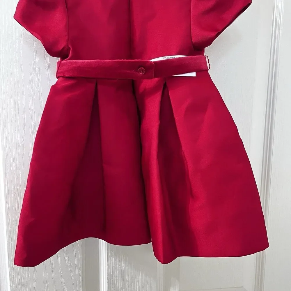 Mayoral Red Bow Taffeta Dress with Belt Collared Girls Size 18 Months NWT